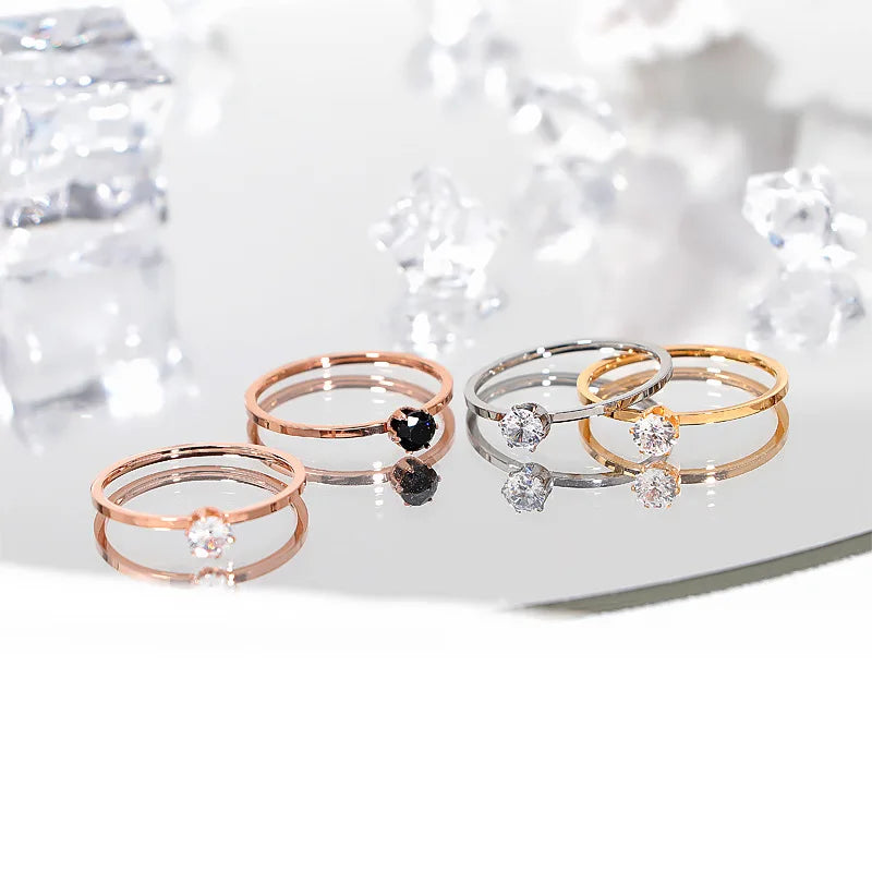 Stainless Steel Single CZ Ring Simple 1mm Thin Wedding Band for Women Girl Size 3-10 Vera Lux