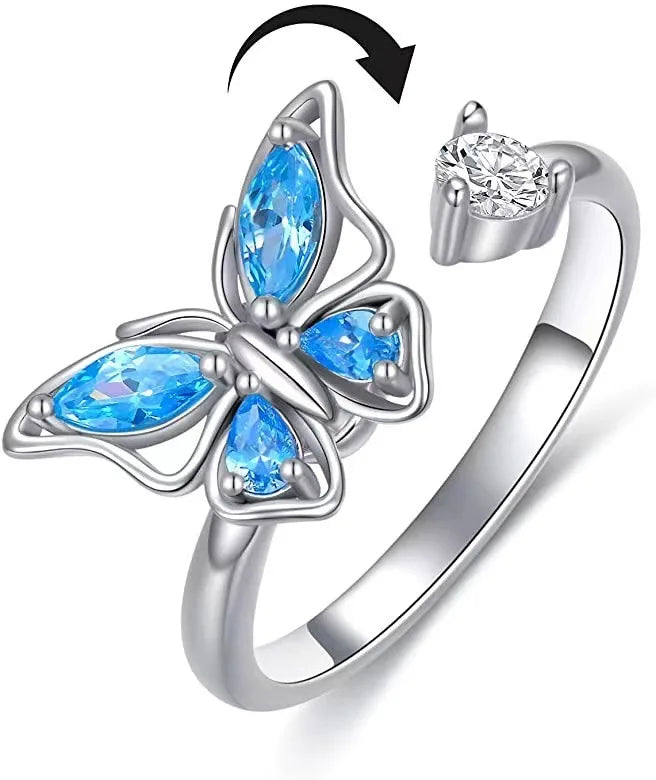 Rotating Anxiety Knuckle Ring For Women Spinner Fidgets Cute Animal Butterfly Flower Anti Stress Ring Party Jewelry Gifts Anillo Vera Lux