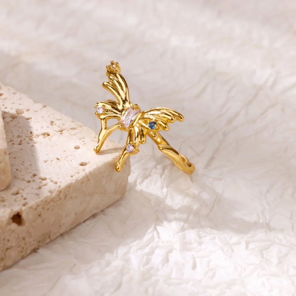 Fashion Luxury Zircon Butterfly Rings for Women Stainless Steel Open Finger Ring Trendy Wedding Party Aesthetic Jewelry Gift Vera Lux