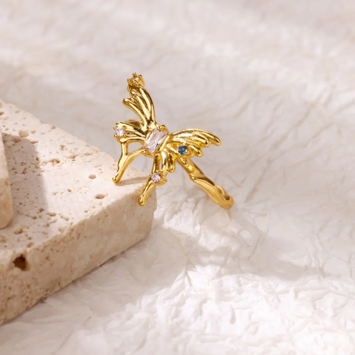 Fashion Luxury Zircon Butterfly Rings for Women Stainless Steel Open Finger Ring Trendy Wedding Party Aesthetic Jewelry Gift Vera Lux