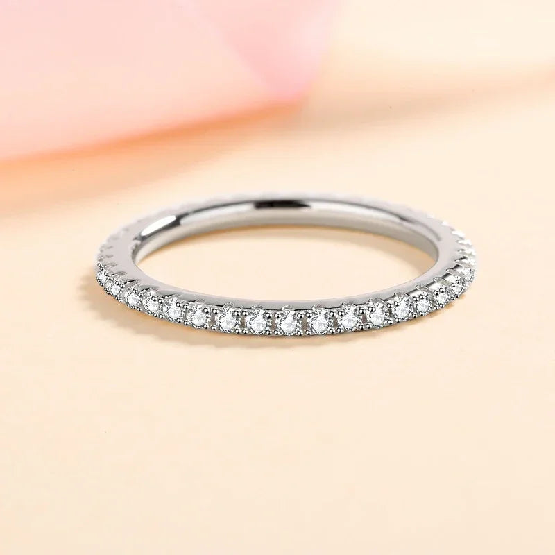 NeeTim Full Moissanite Ring for Woman Wedding Jewelry 925 Sterling Silver with Plated White Gold Rings Diamond Engagement Band Vera Lux