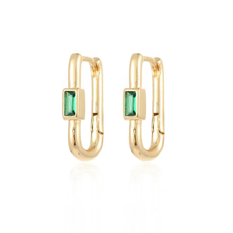 1pair Women's Colorful Zircon Square Ear Clip Geometric U-shape Hoop Earrings Daily Party Pairing With Jewelry Vera Lux