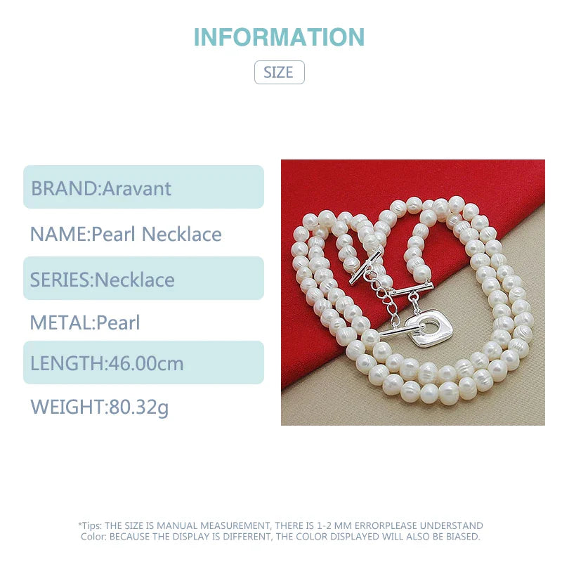 Aravant 925 Silver Double Layered Pearl Necklace Chains For Women Wedding Fashion Jewelry Vera Lux