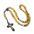 Christian 10MM Wood Beaded Rosary Necklaces For Women Catholic INRI Crucifix Cross Pendant Chain Men Religion Prayer Jewelry Vera Lux