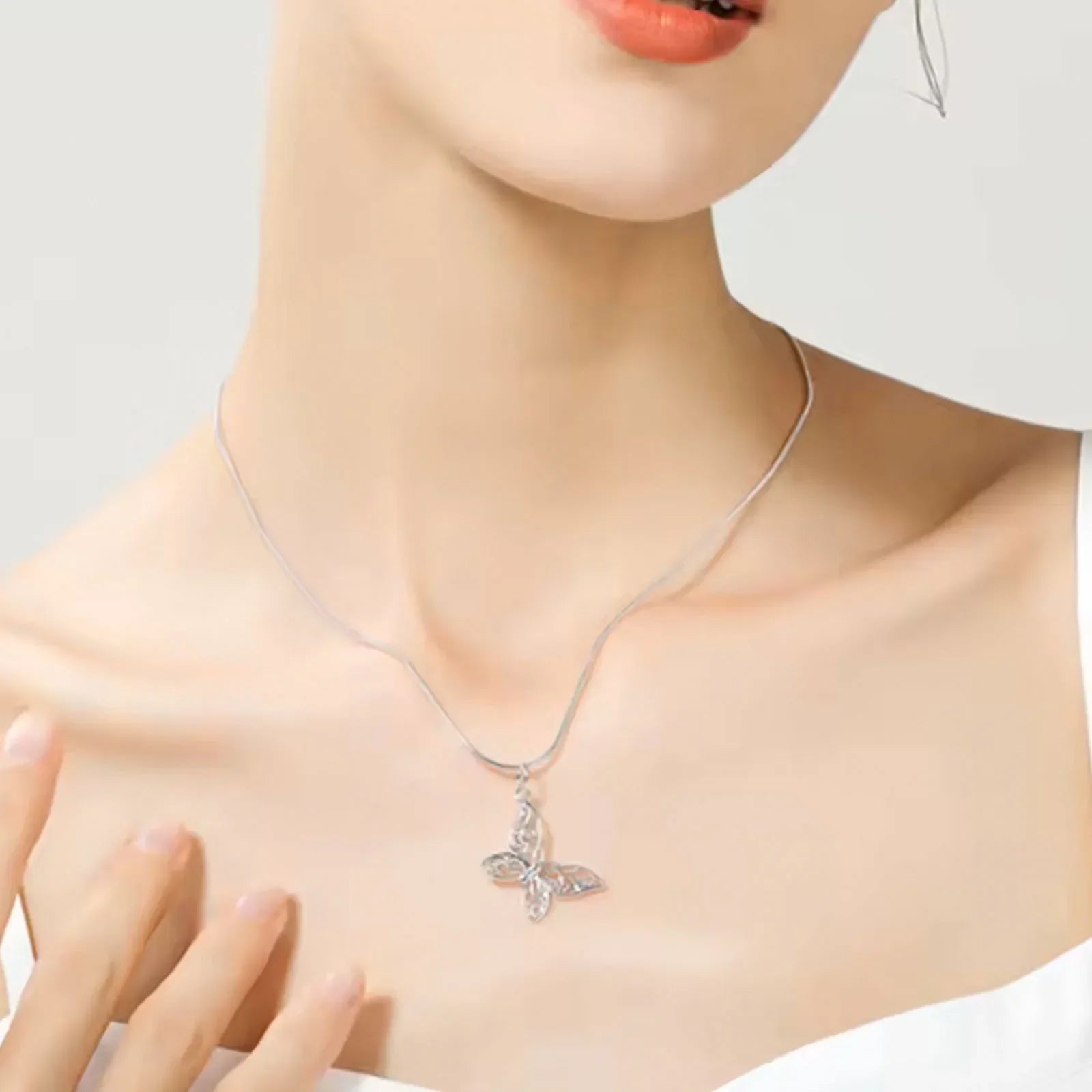 925 Sterling Silver Butterfly Pendant Necklace Snake Chain For Women Wedding Engagement Jewelry Vera Lux