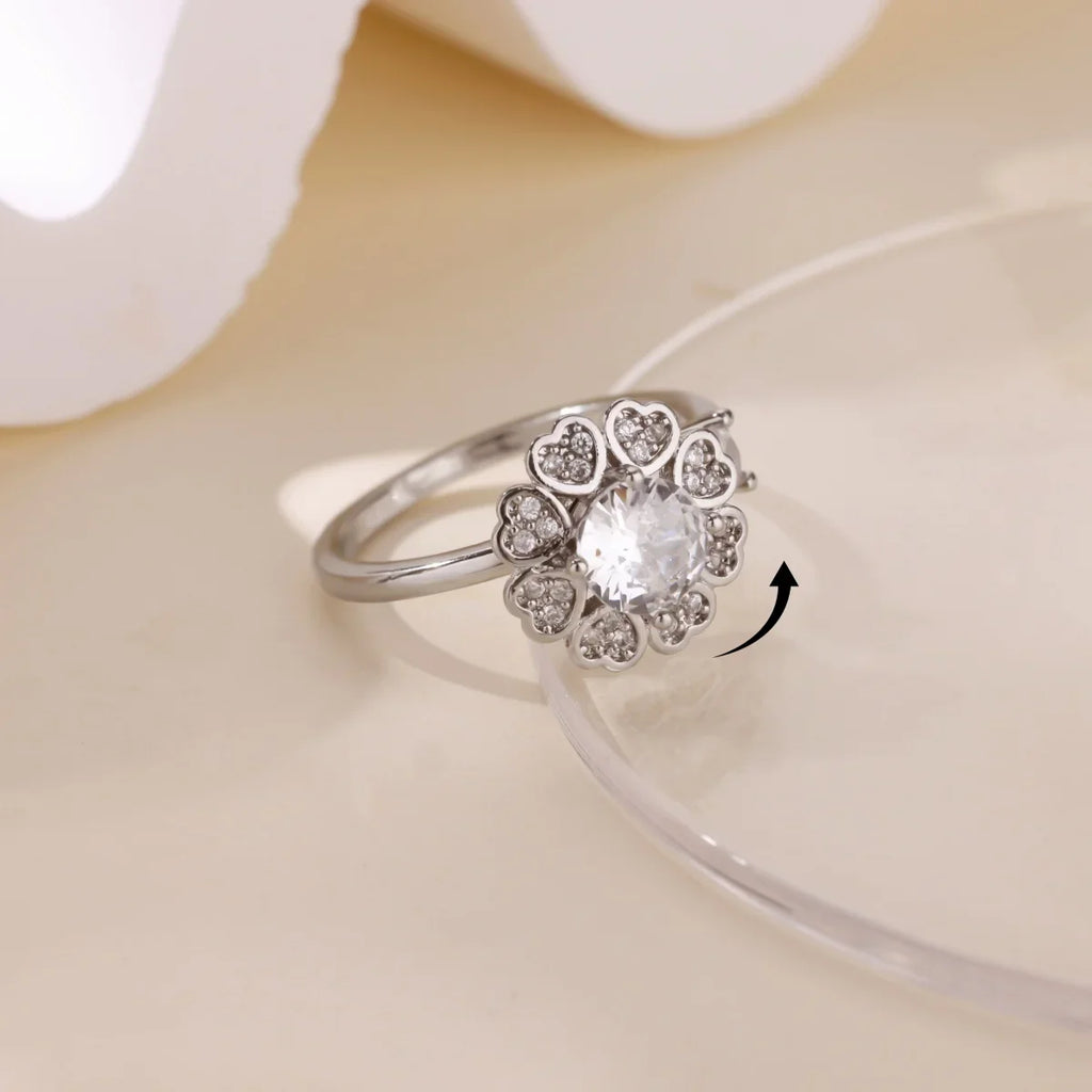 Luxury Zircon Rotable Flower Heart Rings For Women Stainless Steel Gold Color Open Ring 2025 New Fashion Wedding Couple Jewelry Vera Lux