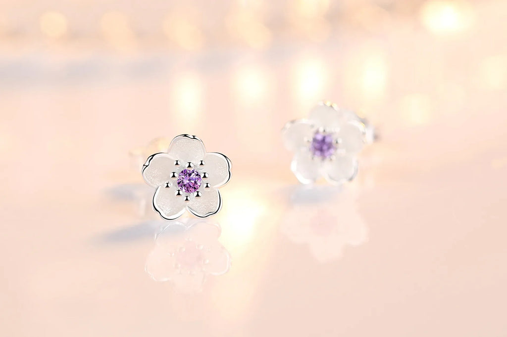 925 Sterling Silver Pink Purple Zircon Flower Small Stud Earrings For Women Wedding Elegant Luxury Jewelry Accessories Wholesale Vera Lux
