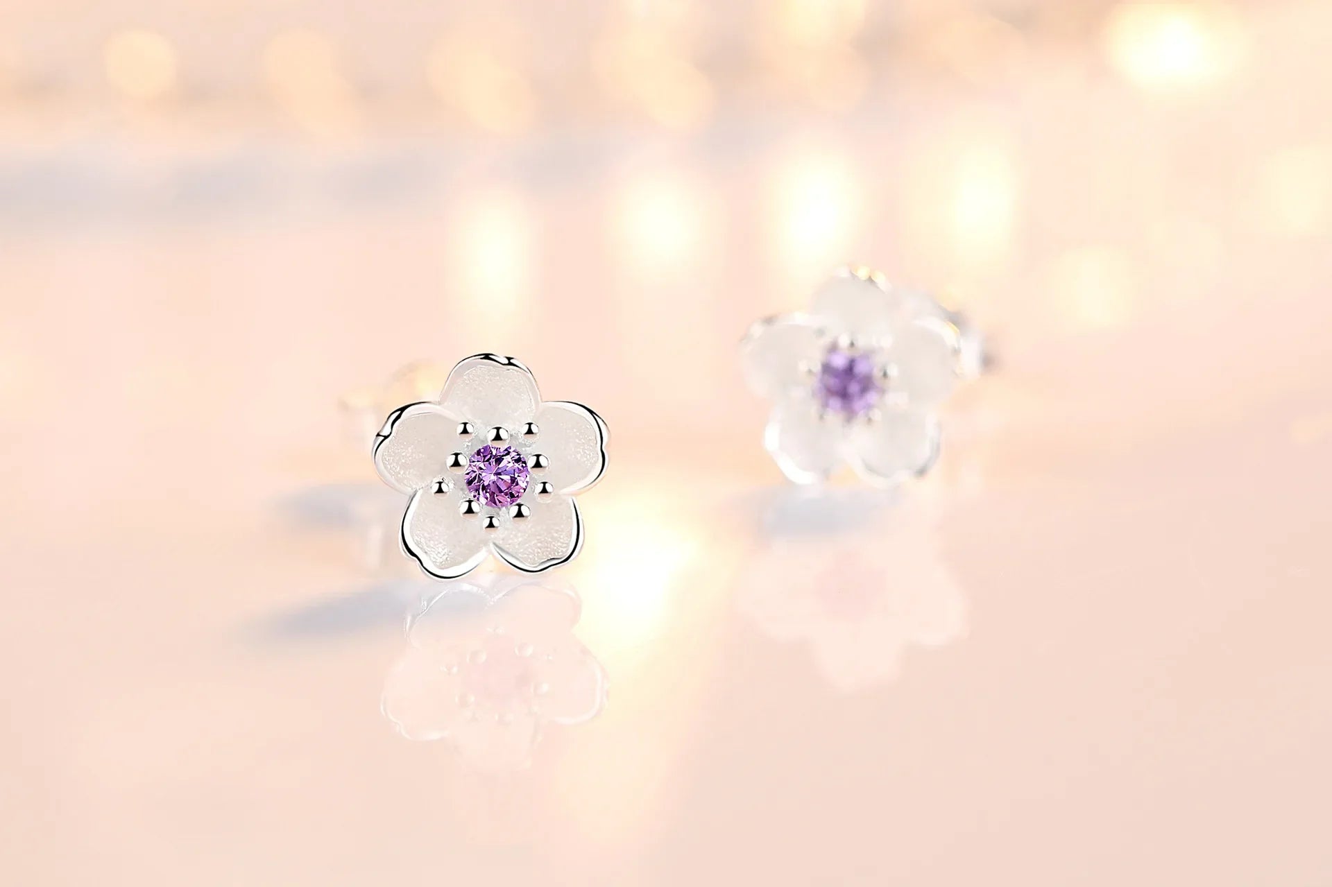 925 Sterling Silver Pink Purple Zircon Flower Small Stud Earrings For Women Wedding Elegant Luxury Jewelry Accessories Wholesale Vera Lux