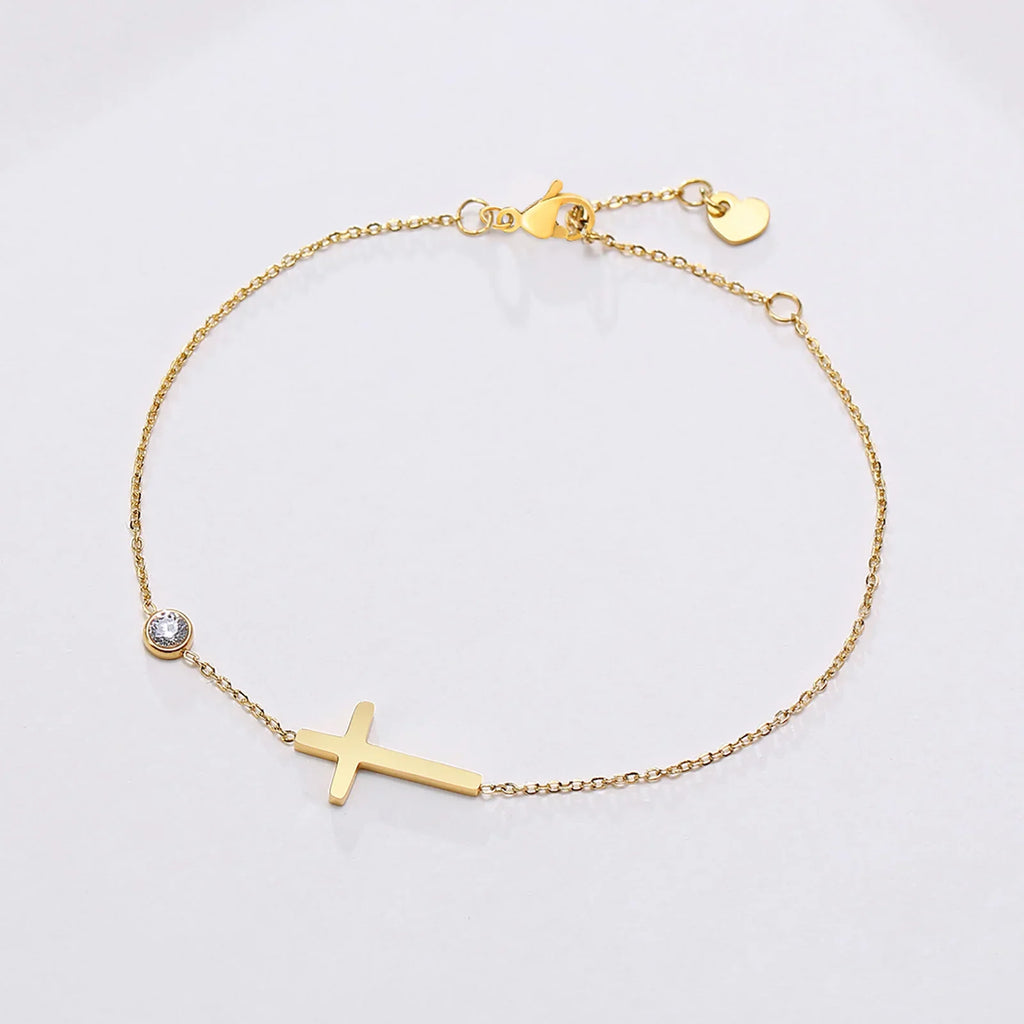 Birthstone Zirconia Thin Chain Link Cross Bracelet Stainless Steel Women's Adjustable Link Stacked Layered Chain Bracelets Vera Lux