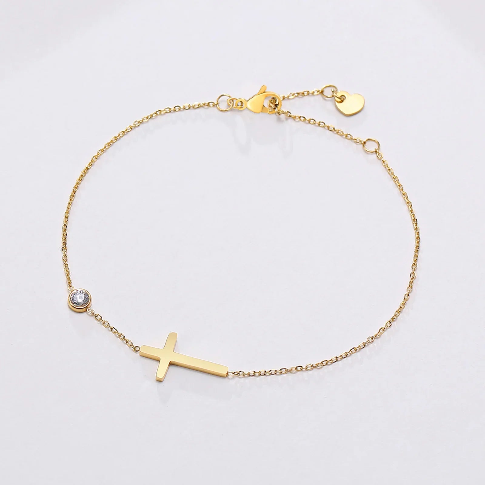Birthstone Zirconia Thin Chain Link Cross Bracelet Stainless Steel Women's Adjustable Link Stacked Layered Chain Bracelets Vera Lux