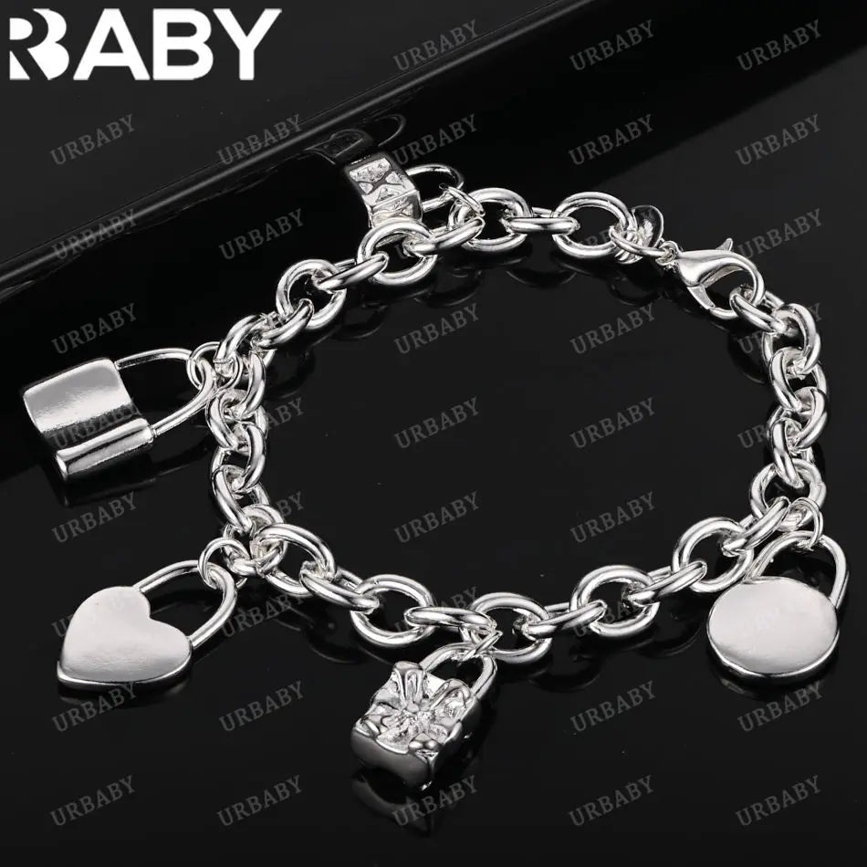URBABY 925 Sterling Silver Lock Pendant Bracelets For Women Wedding Party Anniversary Gift Fashion Fine Jewelry Vera Lux