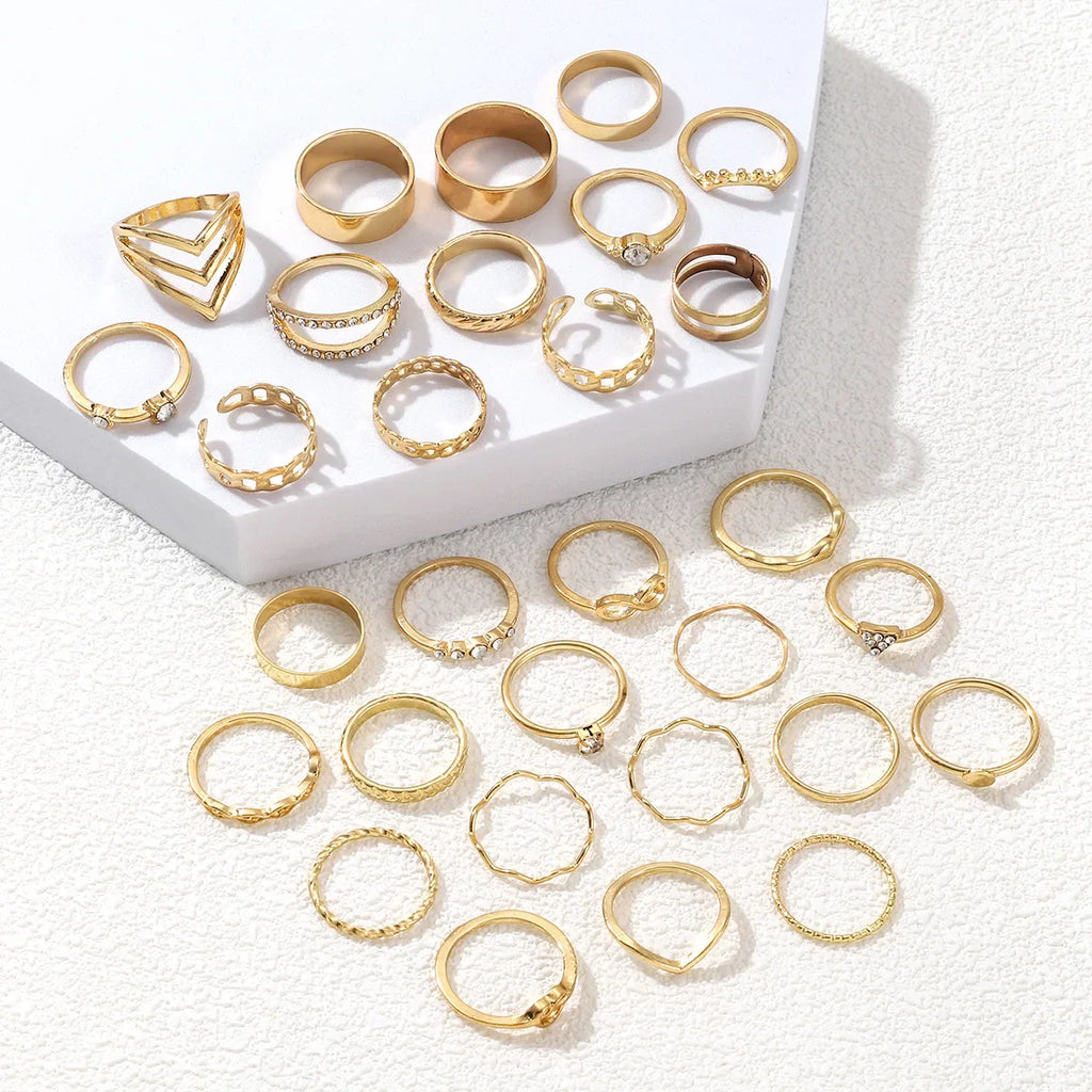 30Pcs Gold Color Knuckle Rings Set For Women Bohemian Geometric Finger Ring Girls Wedding Party Jewelry Gift Vera Lux