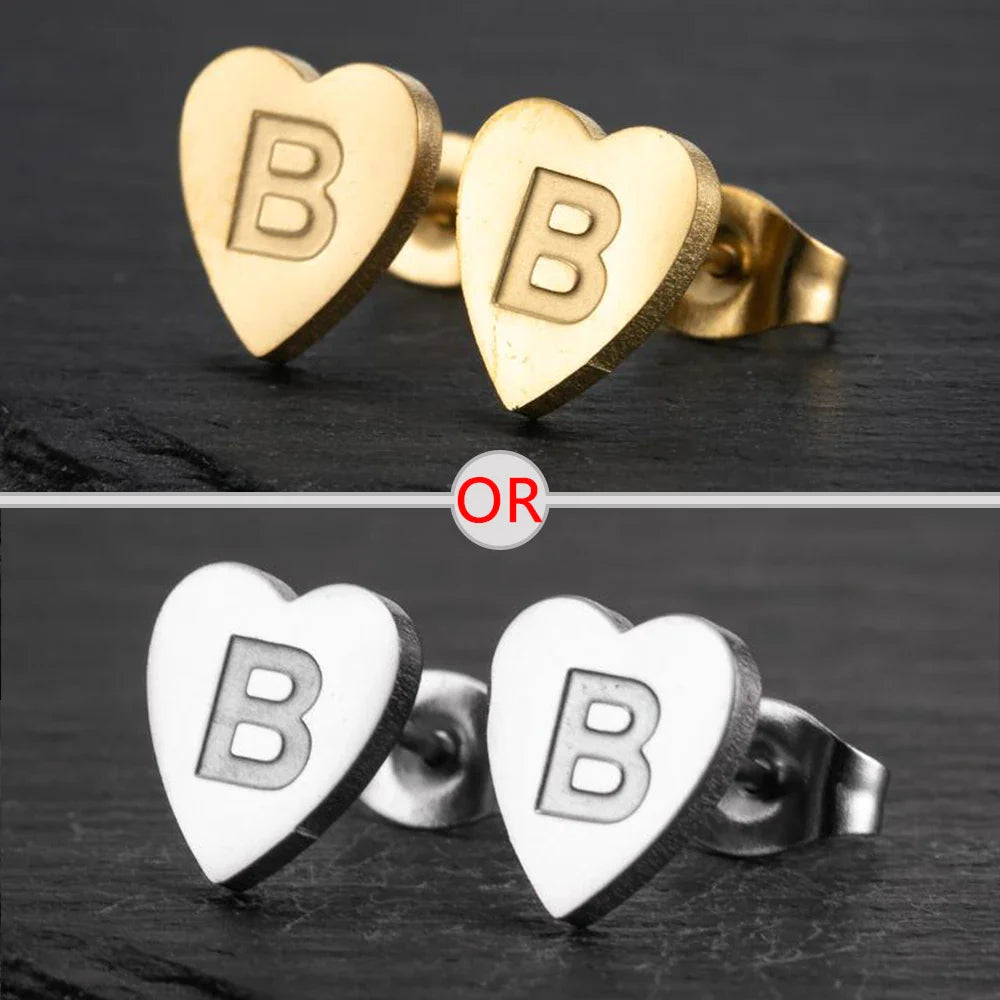 100% Stainless Steel A-Z Initial Earrings for Women Girls Personalize Letter Name Heart Stud Earring Family Jewelry Best Gifts Vera Lux