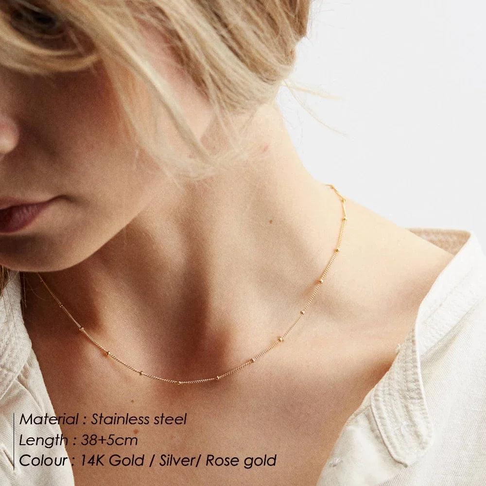 SUNIBI Stainless Steel Chain Necklace for Women Gold Color Thin Choker Bead Chain Necklace Jewelry Wholesale Dropshipping Vera Lux