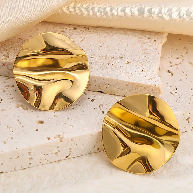 Fashion Circular Pleated Ear Clips Without Pierced for Women Personalized Design Irregular Punk Metal Earrings Party Jewelry Vera Lux