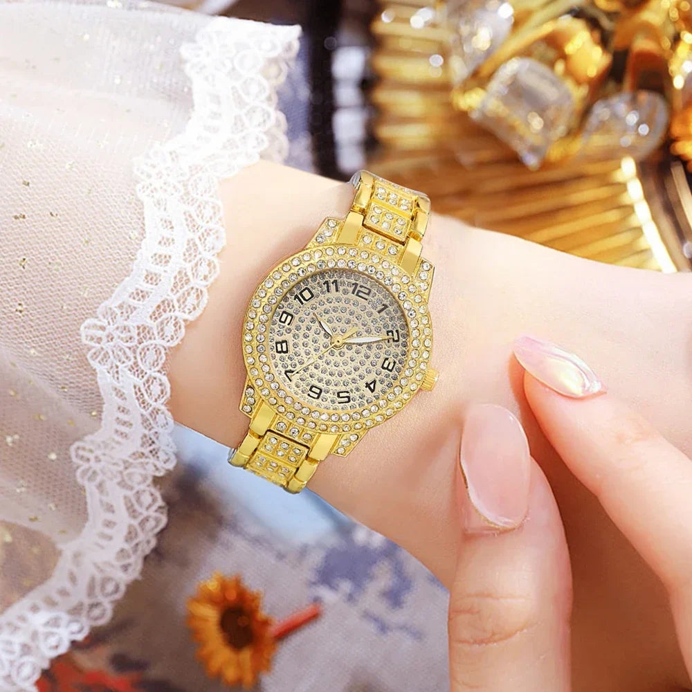 Luxury Women Gold Watch Fashion Ladies Quartz Diamond Wristwatch Elegant Female Bracelet Watches Set Reloj Mujer Vera Lux