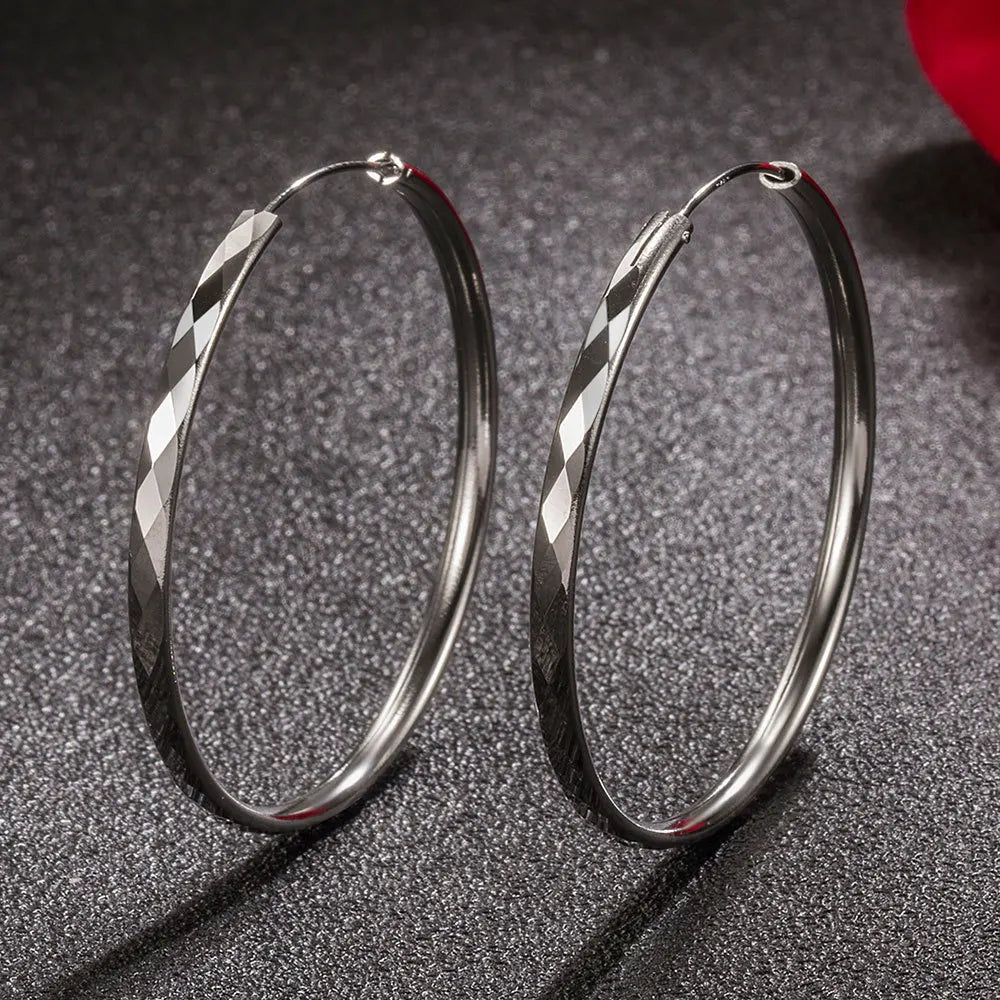 Fine 925 Sterling Silver Luxury 5CM Big Circle Hoop Earrings for Women Charms Original Designer Party Wedding Jewelry Gifts Vera Lux
