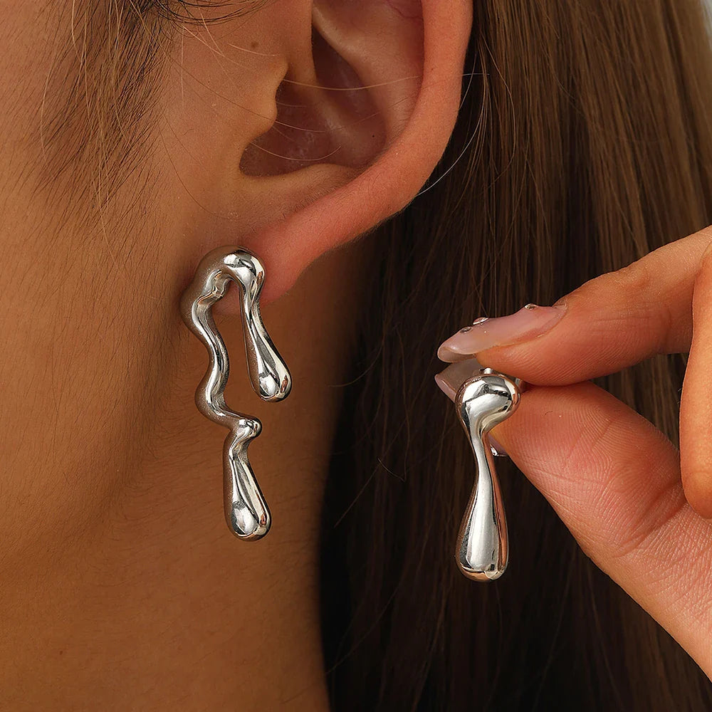 Stainless Steel Earrings Minimalist Design Irregular Asymmetrical Geometric Bent Earrings For Women Jewelry Commuter Pairing Vera Lux