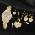 Women's Quartz Watch Gold Luxury Women Ring Necklace Earring Rhinestone Fashion Wristwatch Casual Ladies Watches Jewelry Set Vera Lux