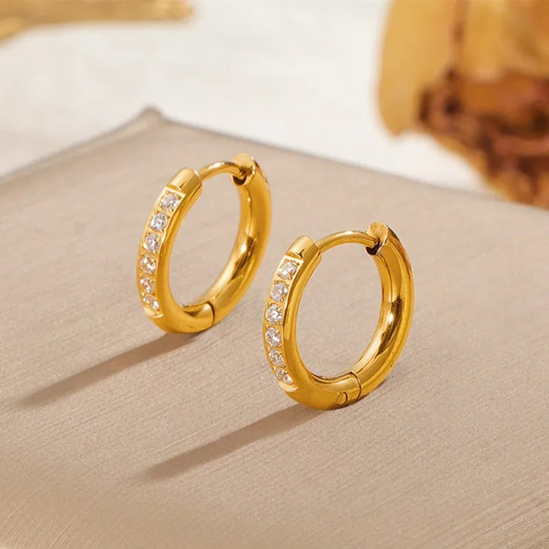 Stainless Steel Pave CZ Huggie Hoop Earrings for Women Men Vera Lux