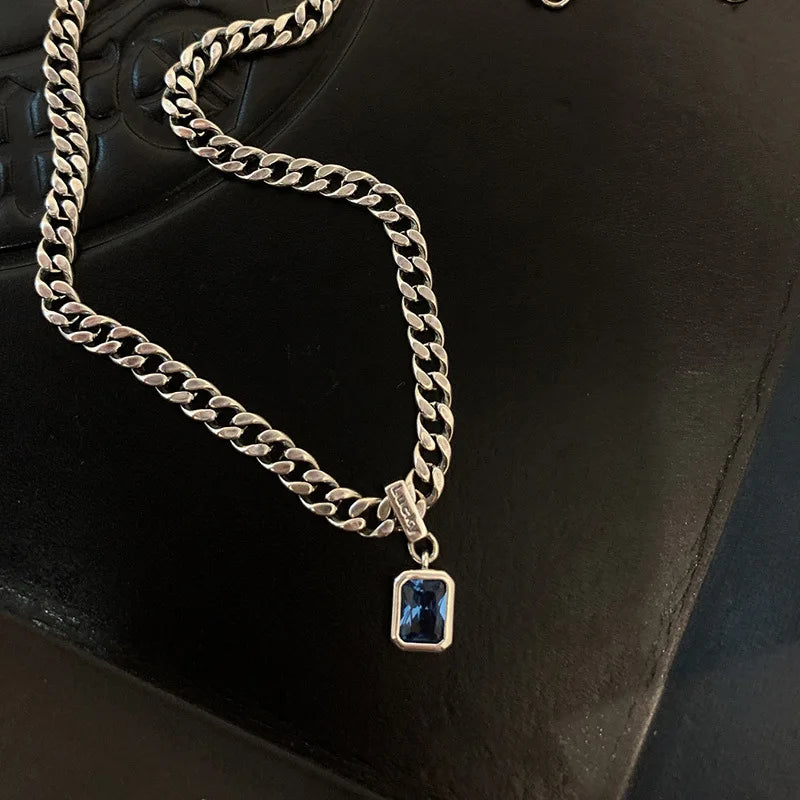 925 Sterling Silver Vintage Cuba Neck Chain Square Zircon Pendants Female Necklaces Women Jewelry Charms Accessories Argent 925 Vera Lux