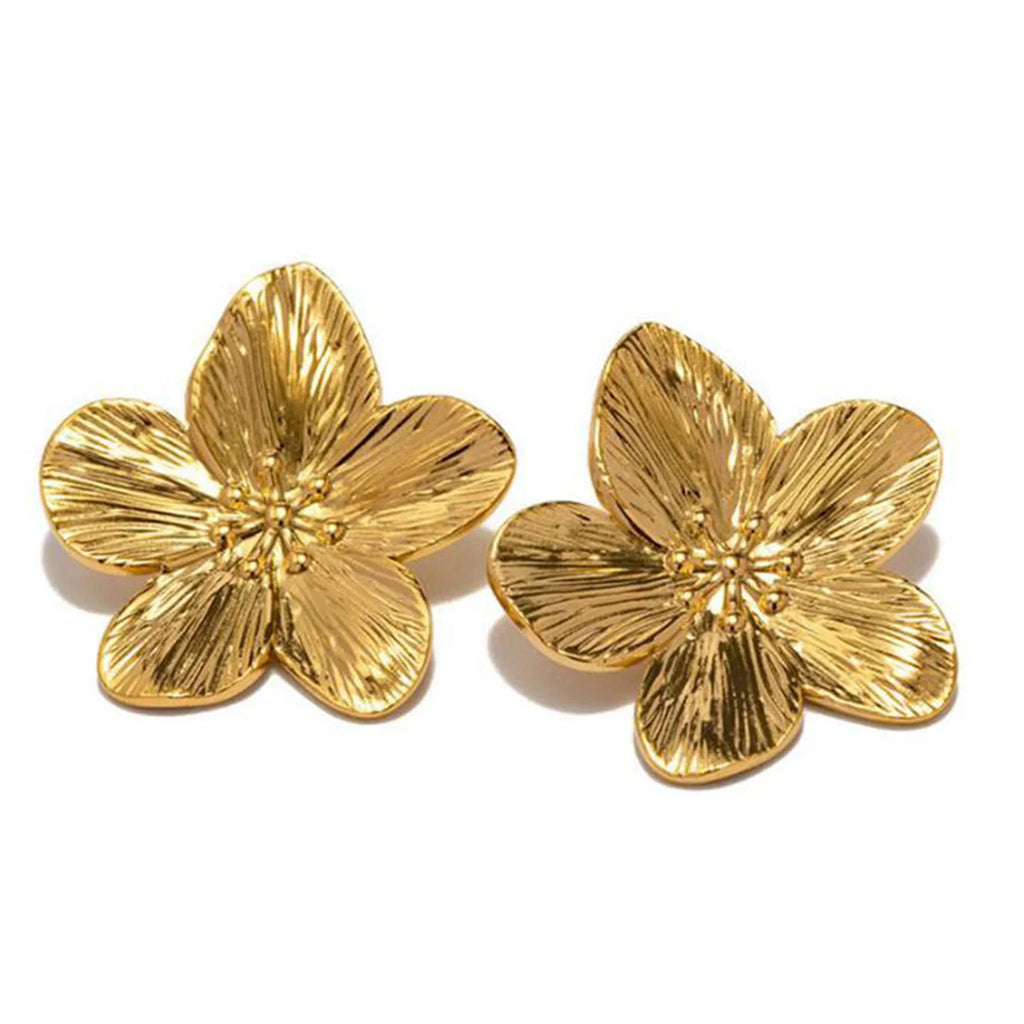 Uworld Hypoallergenic Stylish Vintage Flower Stud Earrings Premium 18k Gold Plated Stainless Steel For Women Party сережки женск Vera Lux