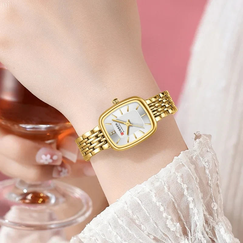 CURREN 9093 Fashion Quartz Women's Watch Elegant Square Dial Gold Stainless Steel Strap Casual Waterproof Watch relojes de mujer Vera Lux