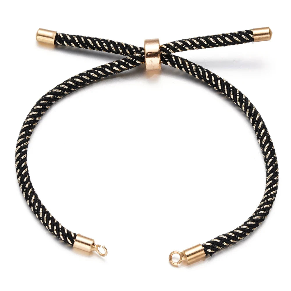 1pc Adjustable Nylon Braided Twisted Cords Slider Friendship Bracelets with Brass Cord End for Jewelry Making DIY Findings Vera Lux