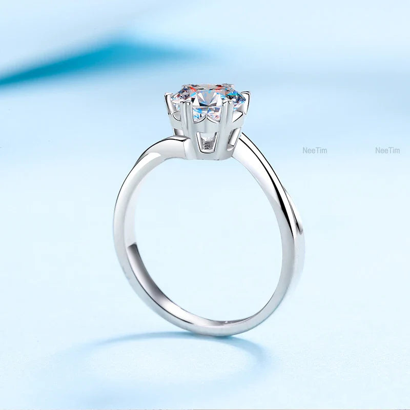NeeTim 0.5ct-2ct Moissanite Ring Lab Diamond Ring for Women S925 Silver Snowflake Engagement Wedding Band Jewelry Certified Vera Lux