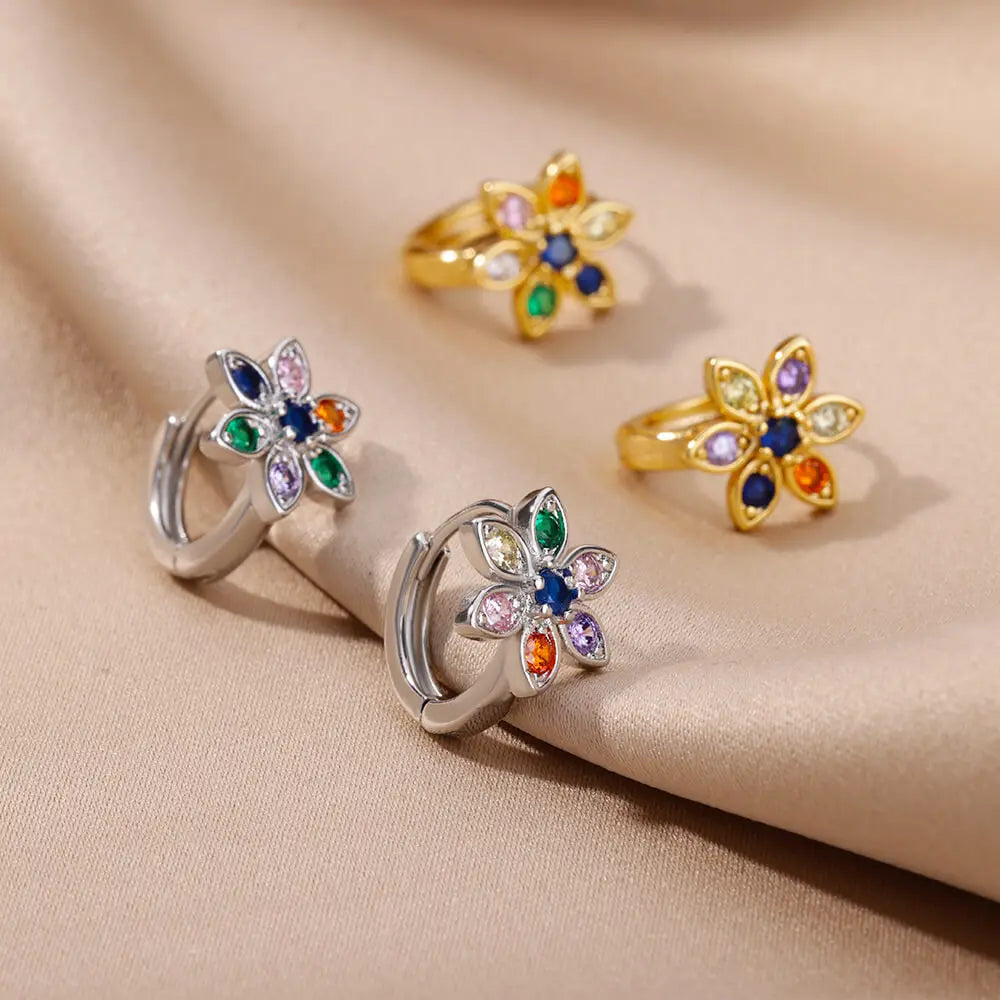 Rainbow Zircon Earring for Women Stainless Steel Hoop Earring 2024 New Trending Luxury Aesthetic Accesorios Jewelry aretes mujer Vera Lux