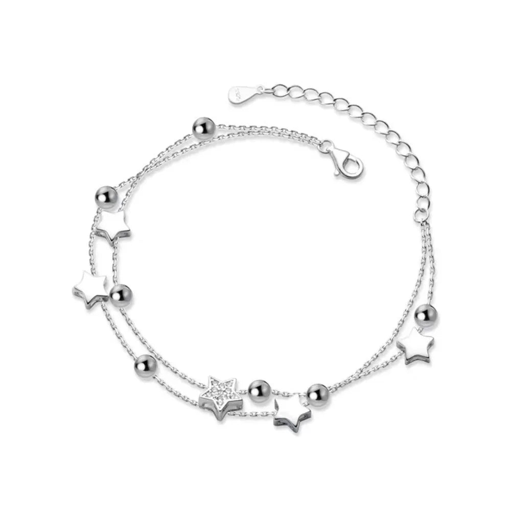 925 Stamp Silver Color Star Bracelet Fashion Korean Five-pointed Stars Crystal Double Bracelet Dropshipping Wholesale Vera Lux
