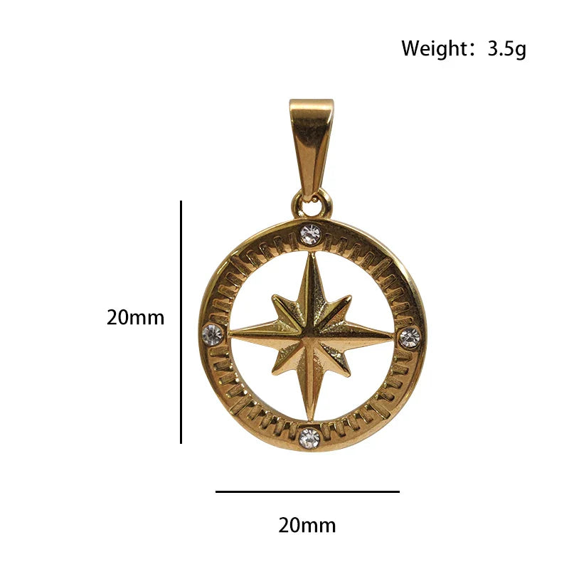 Stainless Steel Polaris Necklace - 18K Gold Plated Round Starry Sky Design, North Star Charm for DIY Jewelry Vera Lux
