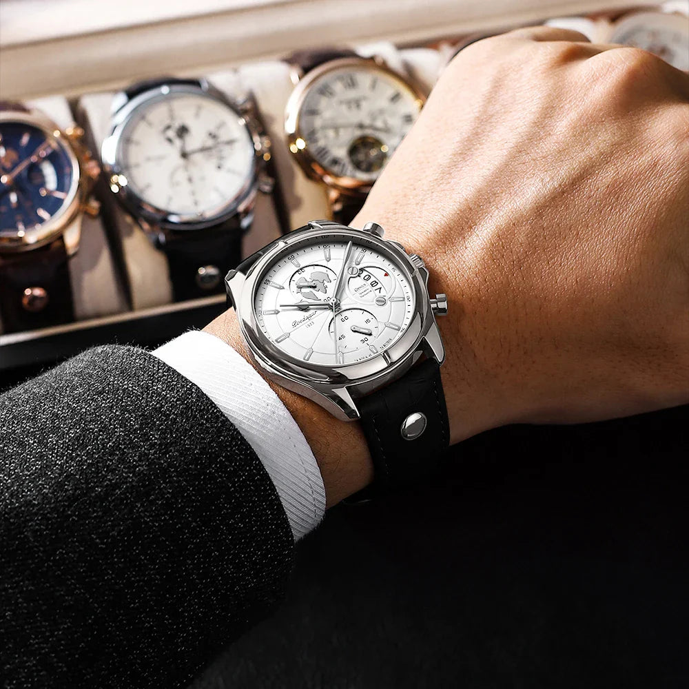 POEDAGAR Luxury Man Wristwatch Chronograph Date Waterproof Leather Men Watch Casual Quartz Men's Watches Sports Male Clock Reloj Vera Lux