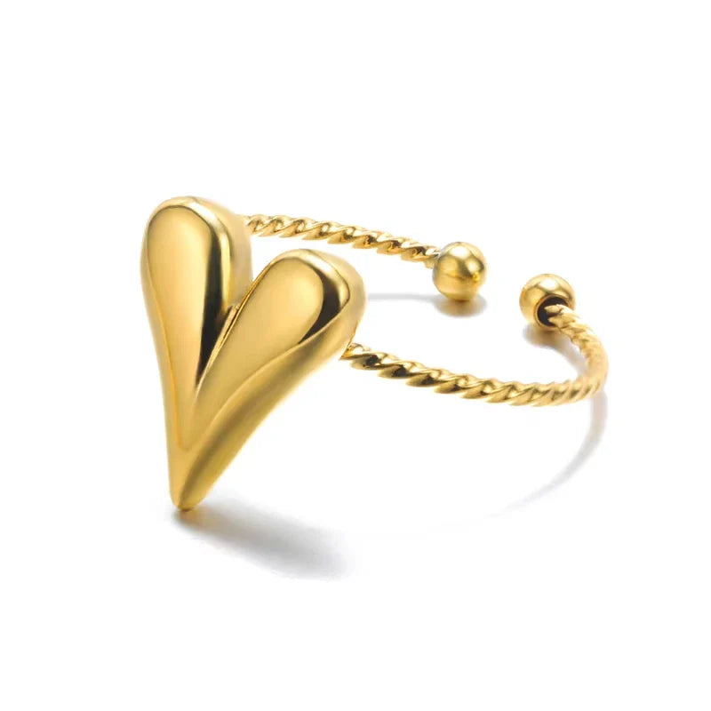 Double Heart Rings For Women Gold Color Stainless Steel Open Adjustable Ring Female Fashion Party Wedding Aesthetic Jewelry Gift Vera Lux