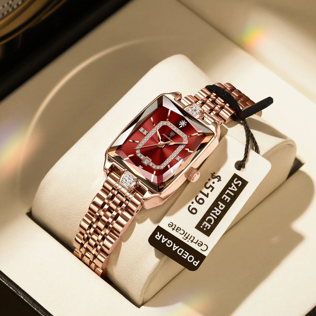 POEDAGAR Top Elegant Women Wristwatch Waterproof Date Ladies Watch Stainless Steel Rectangle Quartz Women's Watches Female Reloj Vera Lux
