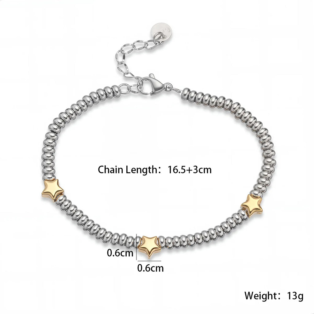 NEWBUY Hot Sale Non-Fading Stainless Steel Jewelry Gold Color Heart/Star Silver Beads Charm Bracelets For Women Wholesale Vera Lux