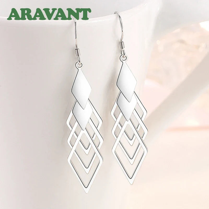 Aravant 925 Silver Hollow Geometric Long Drop Earrings For Women Fashion Jewelry Vera Lux