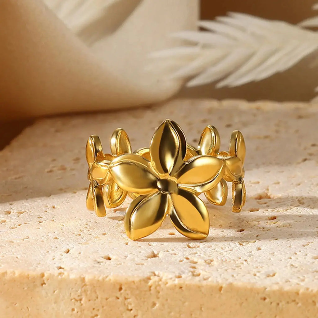Unique Design Flower  Rings For Women Geometric Stainless Steel Flower Opening Ring Gold Color Jewelry Gift Anillos Vera Lux
