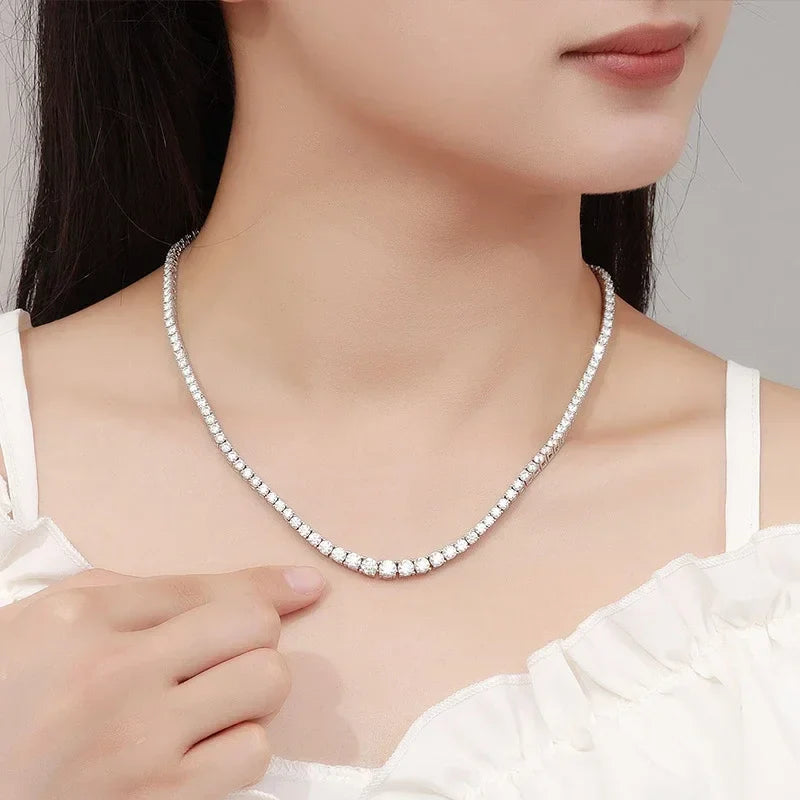NeeTim Moissanite Tennis Necklace for Women Wedding Jewelry 925 Sterling Silver with Gold Plated Necklaces with Certificate Vera Lux