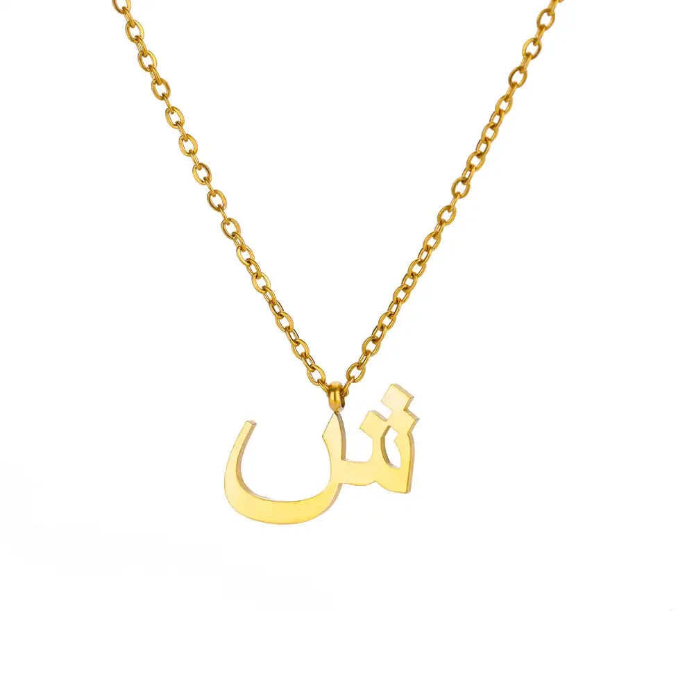 Arabic Letter Name Pendant Necklace For Women Stainless Steel Inital Chain Choker Collar Necklace 2024 Wedding Jewelry bijoux Vera Lux