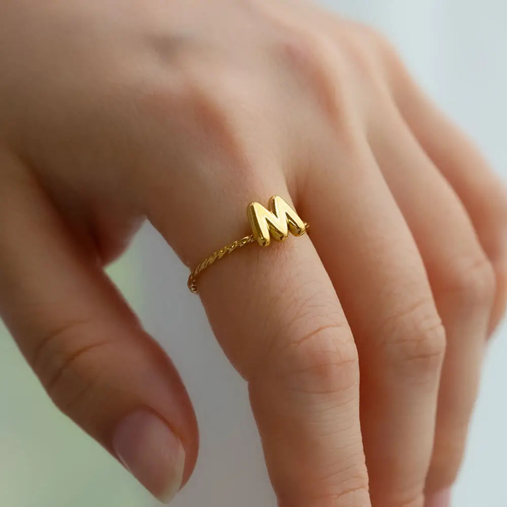 Cute Chunky Initial Letter Rings For Women Gold Color Stainless Steel A-Z Letter Adjustable Ring Aesthetic Wedding Jewelry Gift Vera Lux