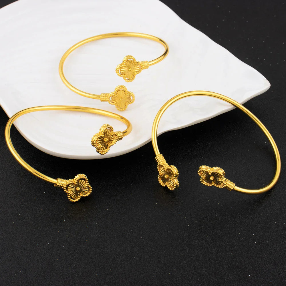 New Design Classic Luxury Stainless Steel Clover Bracelets Ring Elegant Temperament For Woman Jewelry Daily Wear Festival Gifts Vera Lux
