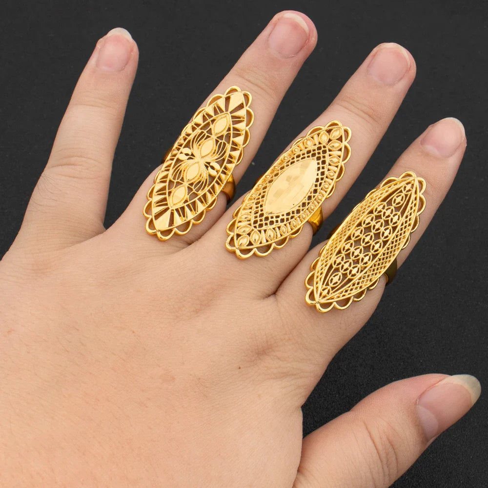 Luxury 18K Gold Plated Rings Copper Party Women Adjustable Long Rings Fashion Wedding Bride Round Opening Lady Finger Ring Gift Vera Lux