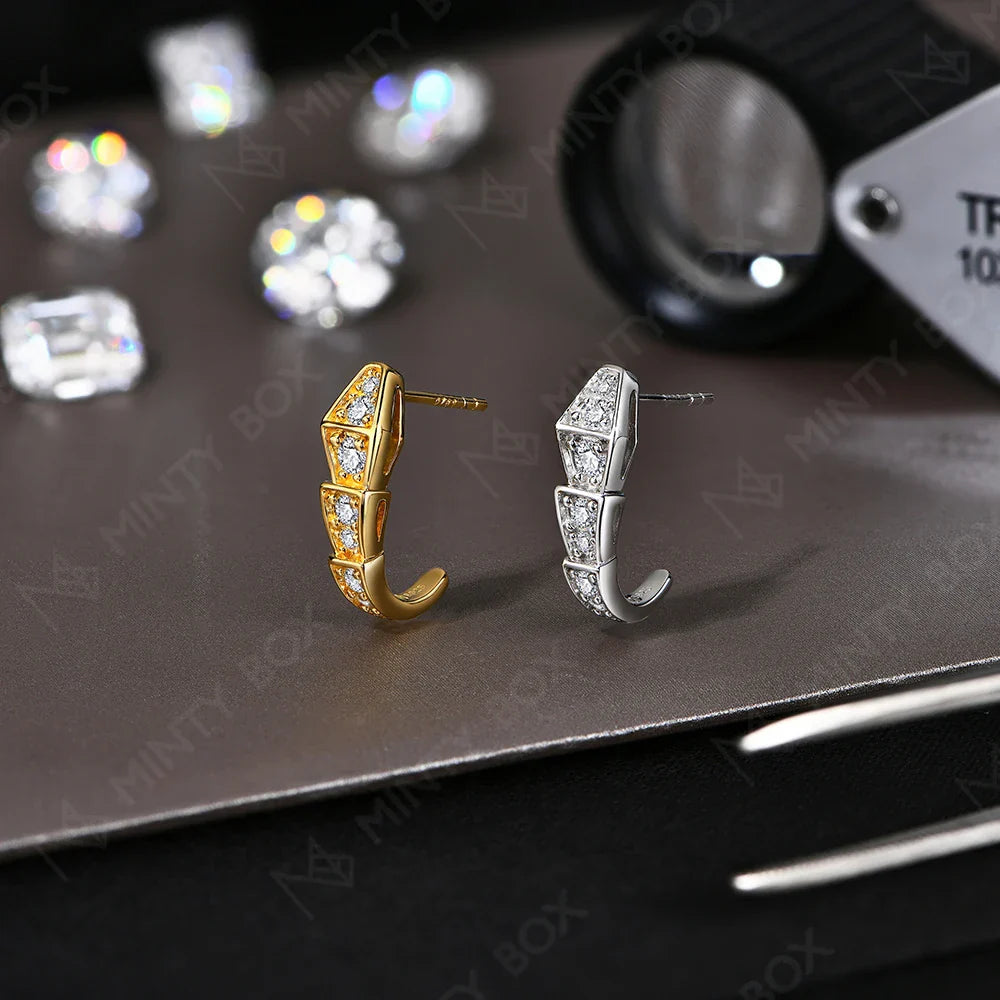 MINTYBOX Snake Moissanite Stud Earrings for Women S925 Sterling Silver Diamond Earring Luxury Engagement Wedding Fine Jewelry Vera Lux