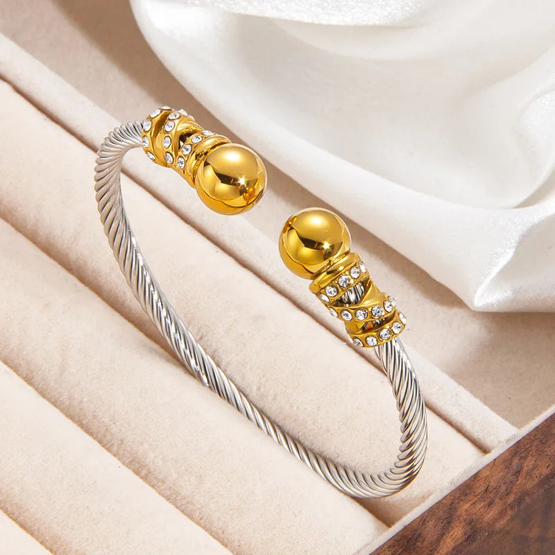 1pcs Stainless Steel Gold-plated Bangle Trendy Retro Hip-hop Style Bracelet Fried Dough Twists Steel Wire Rope Colorfast Bangle Vera Lux
