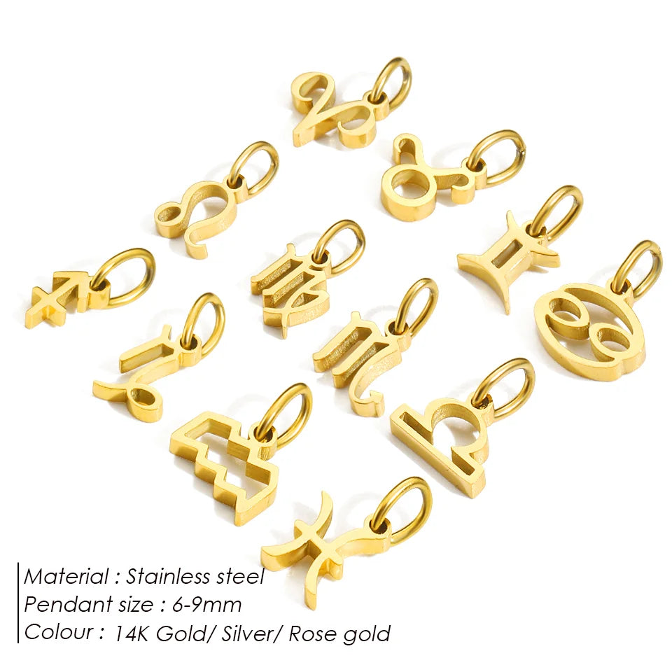 SUNIBI Stainless Steel Star Zodiac Sign 12 Constellation Pendant Accessories for Necklace Women Man Jewelry Gifts Wholesale Vera Lux