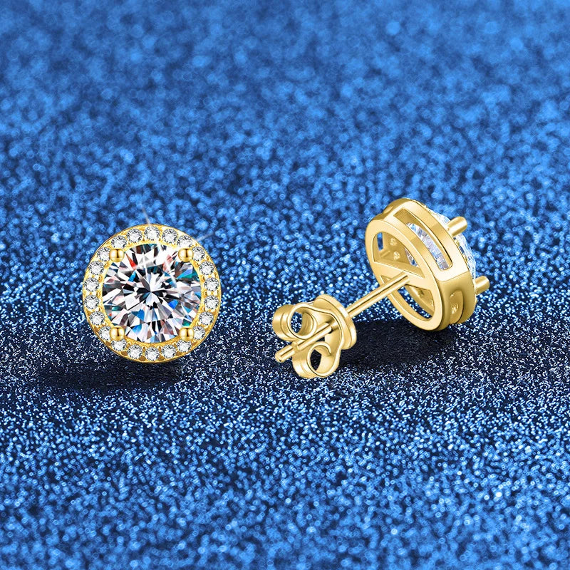 NeeTim 0.5ct 1ct 2ct Moissanite Stud Earrings For Women Party Bridal S925 Sterling Silver with Gold Plated Lab Diamond Earring Vera Lux
