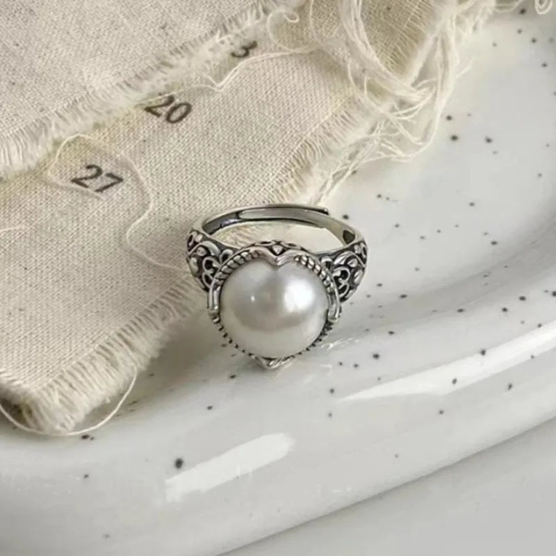 925 Sterling Silver Hollowed Pearl Adjustable Rings For Women Wedding Luxury Accessories  Dropshipping Vera Lux