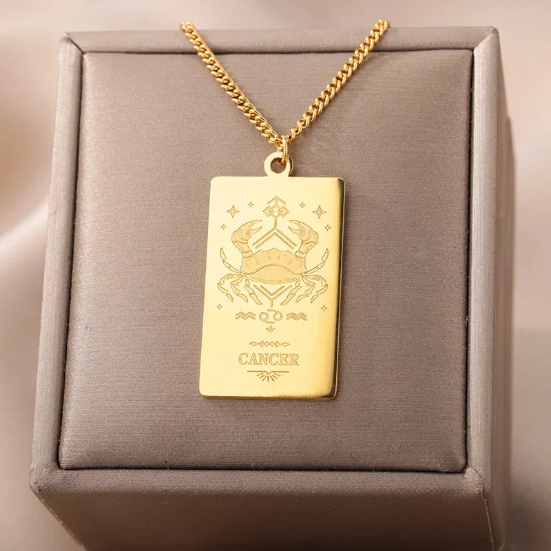 Stainless Steel Zodiac Sign Necklace For Women Vintage Constellation Libra Pendant Chain Collar Aesthetic 2024 New Trend Jewelry Vera Lux