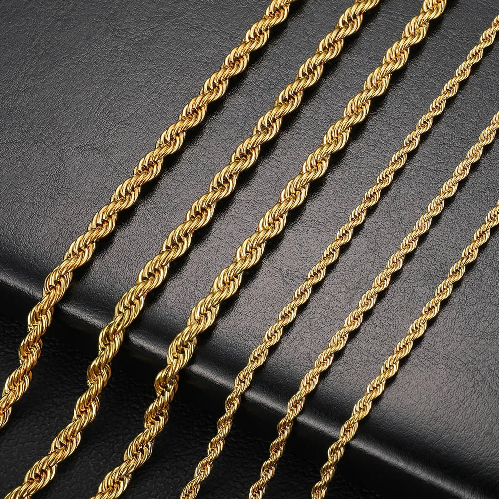 2-6MM Gold Color Twisted Rope Chain Necklace Stainless Steel Never Fade Waterproof Choker For Men Women Fashion Jewelry Vera Lux